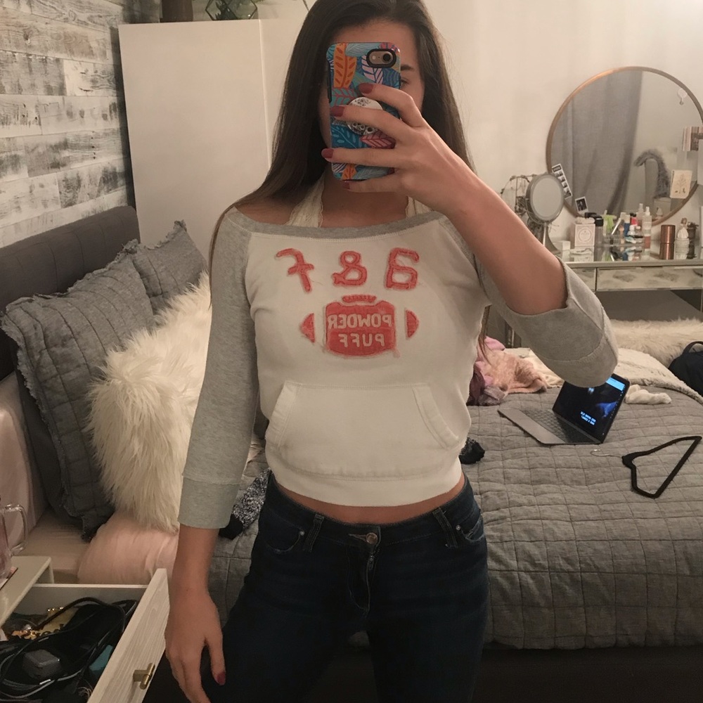 Super cute off the shoulder sweatshirt